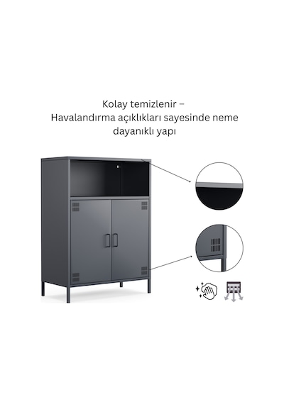 Pera Metal Dolap 2 Kapılı, Açık Raflı 80,50 X 40 X 109,50 Cm - 9 Renk Seçeneği Bulunmaktadır Ral 7016 Antrasit