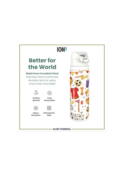 Ion8 - İnce Su Termosu - Futbol - 500 Ml - Sızdırmaz Çok Renkli
