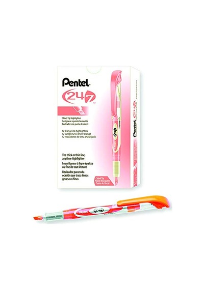 Highlighter Likit Mürekkepli, Şeffaf Gövdeli Fosforlu Kalem, Turuncu 124-Pembe