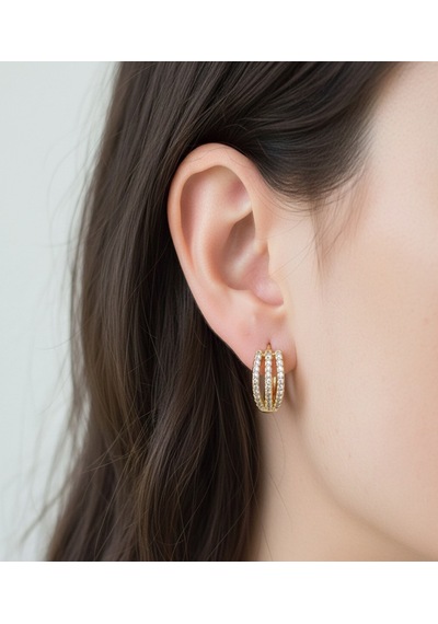 Xuping Modern Tasarım Zirkon Taşlı Gold Halka Çelik Küpe