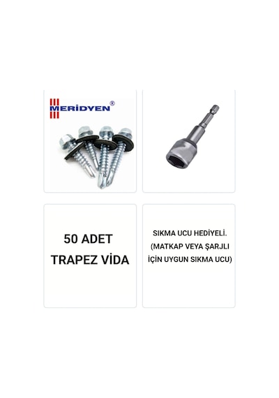 Trapez Vidası 5,5 X 60 Mm. / Çatı Vidası / Akıllı Sac Vidası / 50 Adet Uç Hediyeli 1