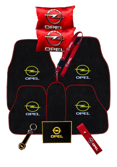 Opel 5'li Araba Paspas Seti & Kırmızı Oto Boyun Yastığı & Ayna Askısı & Opel Araç Oto Aksesuarı