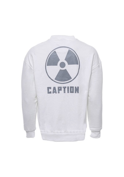 Beyaz Bisiklet Yaka Baskılı Erkek Sweatshirt - Wessi Siyah