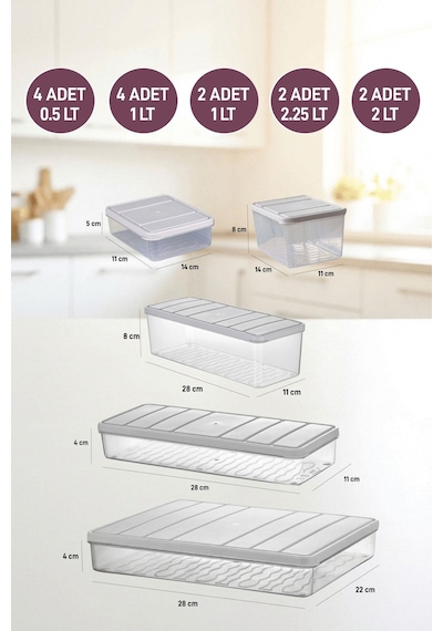 14'lü Set Nora Organizer Buzdolabı Buzluk Düzenleyici Saklama Kabı Ekru