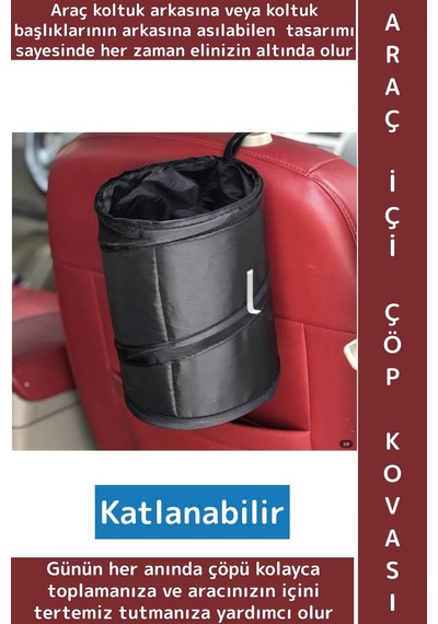 Dayanıklı Oto Koltuk Arkası Başlığa Asılabilir Outdoor Kamp Piknik Araç İçi Katlanabilir Çöp Torbası Çok Renkli