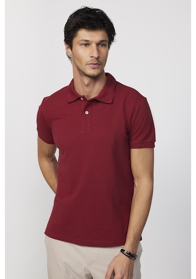 Tudors Erkek Slim Fit Dar Kesim Pamuklu Yumuşak Dokulu Serin Tutan Kumaş Düz Pike Bordo Polo Yaka Tişört-30770-Bordo