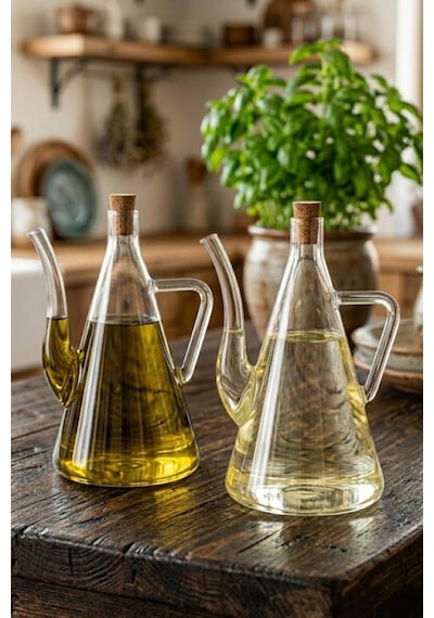 Atbyhome 2'li Isıya Dayanıklı Borosilikat Cam 500 Ml Mantar Tıpa Yağlık Sirkelik Şeffaf