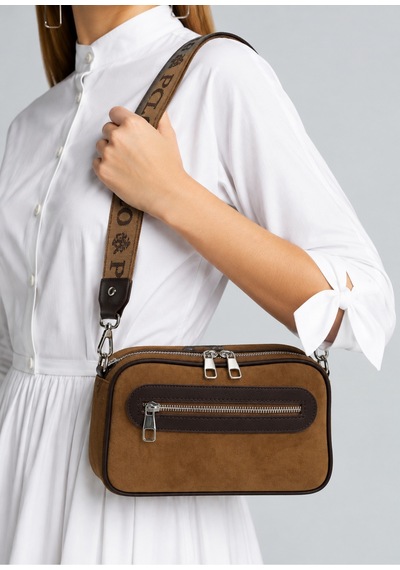 Just Polo Kadın Çok Bölmeli Süet Lüks Tasarımlı Çapraz Askılı Omuz Çantası Shoulder Bag Taba