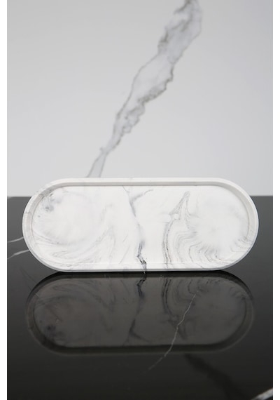 Betonmall Dekoratif Oval Sunum Tepsisi Tabağı Sunumluk 9x23 Cm - Siyah Beyaz
