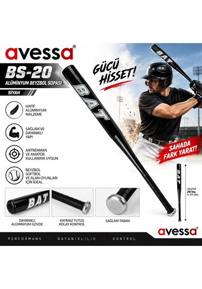 Avessa Bs-20 Alüminyum Beyzbol Sopası Siyah