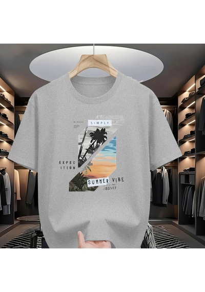 Uyguntarz Unisex Summer Vıbe Baskılı Tasarım Tshirt Gri