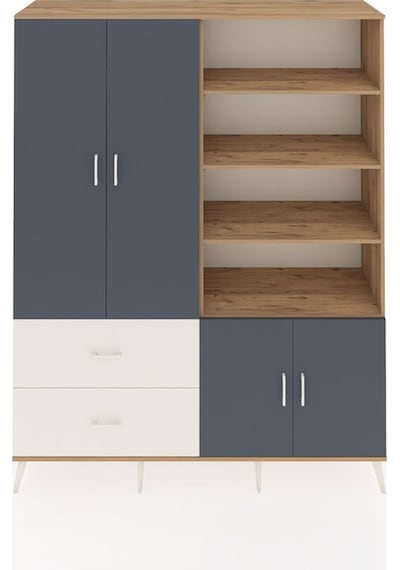 Hyperion Gardrop 7 Raflı 2 Çekmeceli Tek Askılı 176x44x221 Çam-antrasit/aytaşı Beyaz Hyperion Gardrop 7 Raflı 2 Çekmeceli Tek Askılı 176x44x221 Çam-antrasit/aytaşı Beyaz
