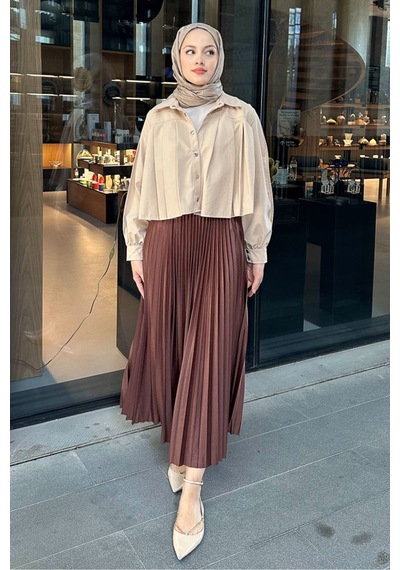 Unika Boutique Elisa Piliseli Etek - Zümrüt Acı Kahverengi