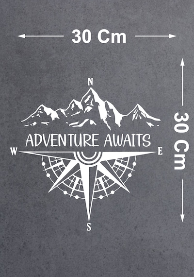 Pusula Adventure Awaits Sticker - Araba Oto Motosiklet Karavan Araç Sticker - 00337 30x30 Cm