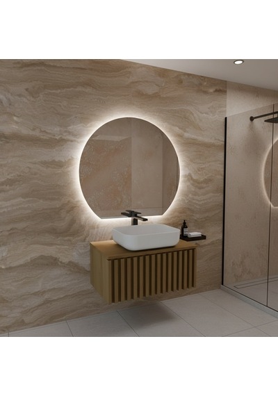 60x76 Cm Modern Yuvarlak Led Banyo Aynası Dokunmatik, Dim Edilebilir, 6500k Beyaz Işık Beyaz