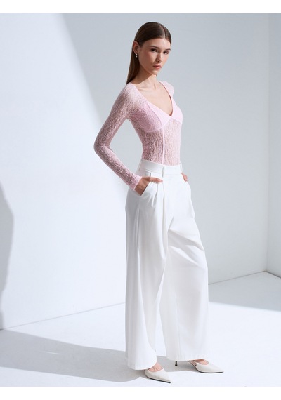 Dilvin 32625 Dantel Şerit Detaylı Top-açık Pembe