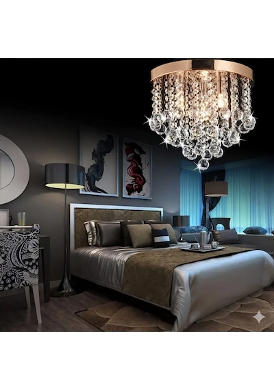 Akasya Büyük Gold Kristal Taşlı Salon Avizesi Altın - Gold