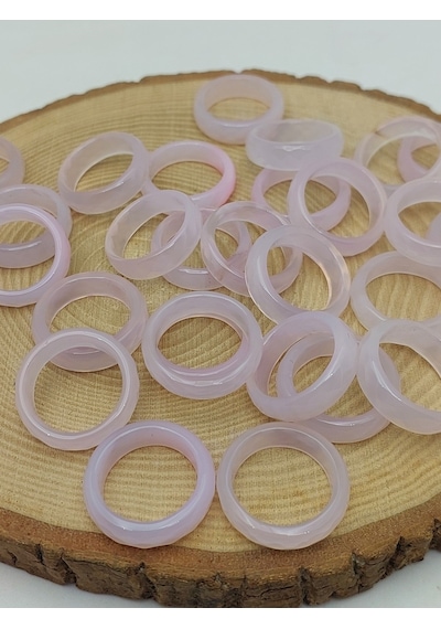 Akik Taşı Yüzük Sisli Açık Pembe Alacalı Faset Kesim 6mm Kalınlık 59916 Bakır