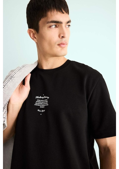Defacto Regular Fit Bisiklet Yaka Baskılı Kısa Kollu Tişört F3475ax25aubk81 Siyah