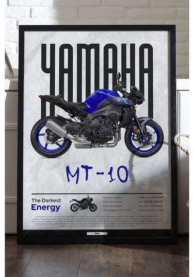 Mt-10 Sp Siyah Ahşap Çerçeveli Poster, Dekoratif Motosiklet Duvar Tablosu