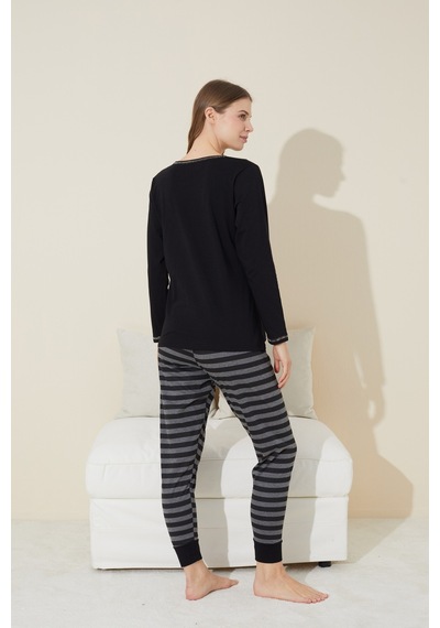 Siyah İnci Pamuklu Örme Pijama Takım 24240131 Siyah