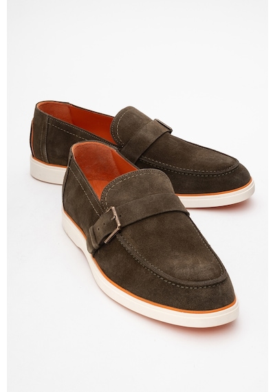 Dericlub Erkek Hafif Tabanlı Toka Detaylı Loafer Gerçek Süet Deri Cr 2406 Haki