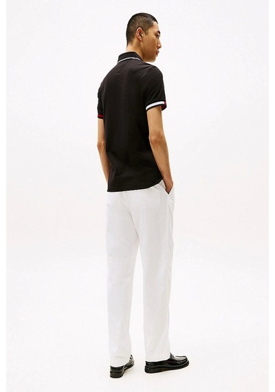 Tommy Hilfiger Flag Cuff Slım Fıt Polo Siyah