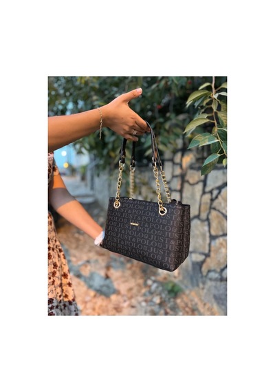 Just Polo Kadın Zincirli Baskı Desenli El Ve Omuz Çantası Ebat : 24 X 20 Cm Siyah 38592996