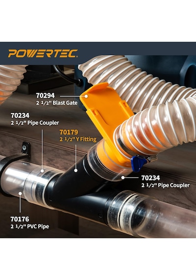 Powertec 70179v 2-1/2-inç Y-bağlantı Toz Toplama Hortum Konektörü, Siyah