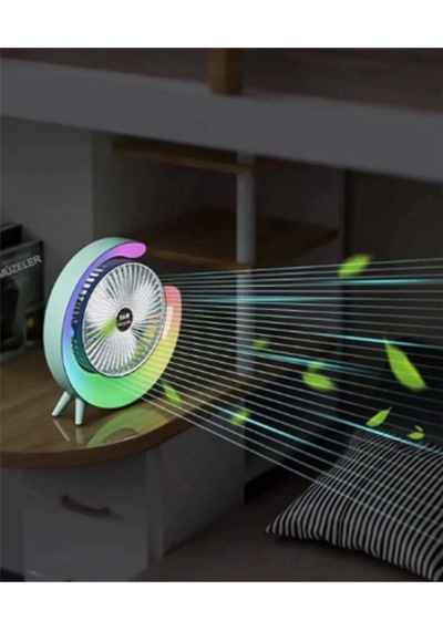Masaüstü Vantilatör Usb Şarjlı Rgb Led Işıklı 3 Kademeli 180 Ayarlanabilir Soğutucu Fan Mavi