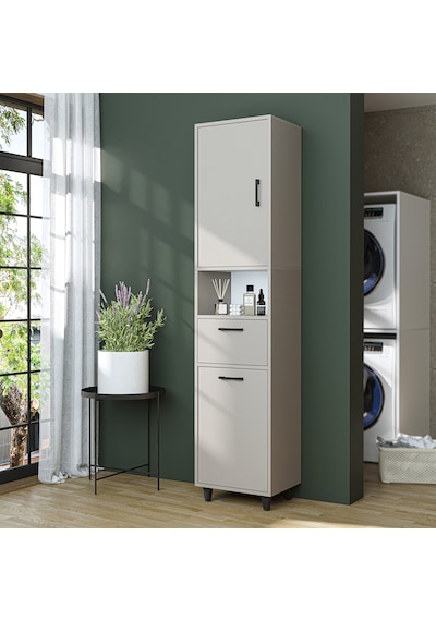 Çamaşır Sepetli Banyo Dolabı, Çok Amaçlı Dolap 45 X 200, Roomart Külgri Kumtaşı