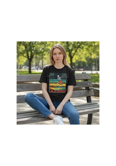 Urbantrendstore Unisex Kaliforniya Tatil Oversize Fit Rahat Geniş Salaş T-shirt Günlük Tişört Siyah