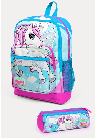 Coral High Kids Mavi Neon Pembe Unicorn Desenli 2'li Okul Çanta Seti Set0223711