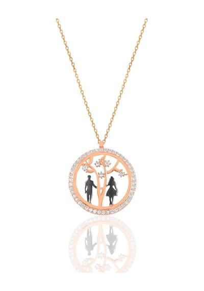 Söğütlü Silver Gümüş Rose Zirkon Taşlı Hayat Ağacı Aşıklar Kolyesi