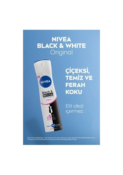150ml 72 Saat Koruma Sunan Kadın Sprey Deodorant, Siyah&beyaz