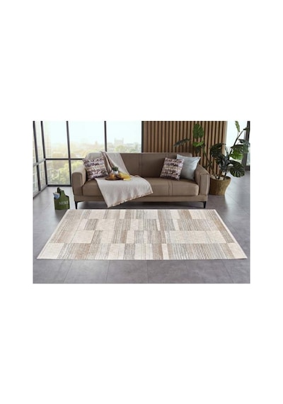 Gümüşsuyu Adara 18347 J10 Bej Geometrik Desenli Modern Salon Halısı