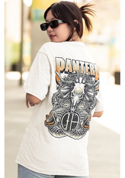 Pantera Rock Metal Müzik Grubu Sırt Baskılı Unisex Oversize Tişör Beyaz