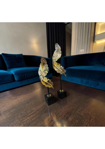 Olden Feather Metal Dekoratif Obje Modern Lüks Tüy Tasarım Masa Üstü Ev & Ofis Aksesuarı