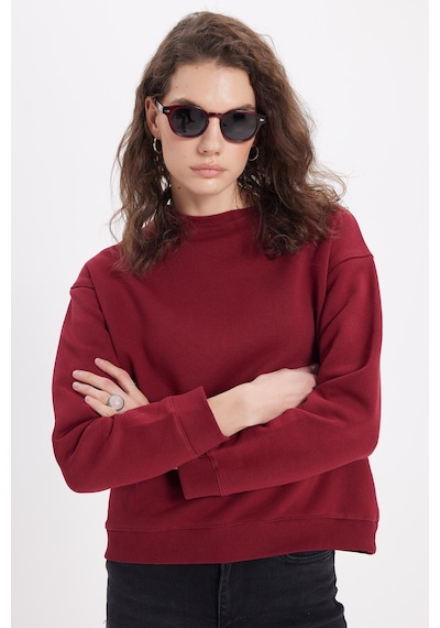 Tudors Kadın Oversize Geniş Kesim Pamuklu Bisiklet Yaka Bordo Sweatshirt-39928 Bordo