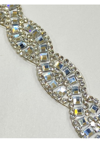 Ütü İle Yapışan Kristal Taşlı Örgü Model Şerit / 1 Metre / H21 - Gümüş
