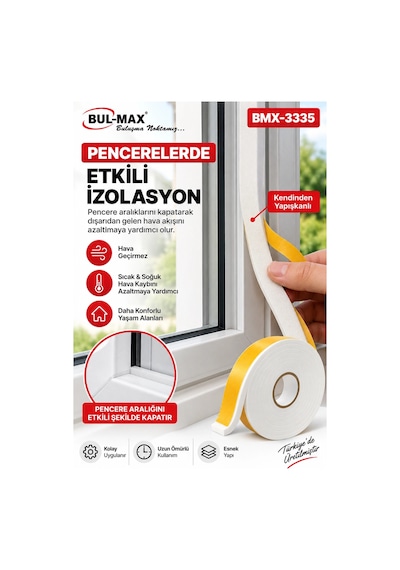 Pencere Kapı İzolasyon Bandı 5 Metre 15x5 Mm Beyaz Hava Sızdırmazlık Bandı Bul-max Epdm