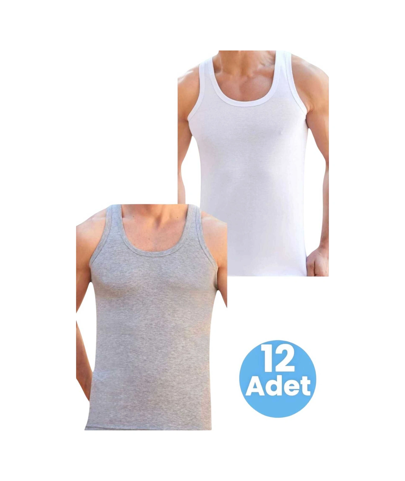 Tezzgelsin Erkek Pamuklu 2 Renk 12'li Atlet Beyaz - Gri