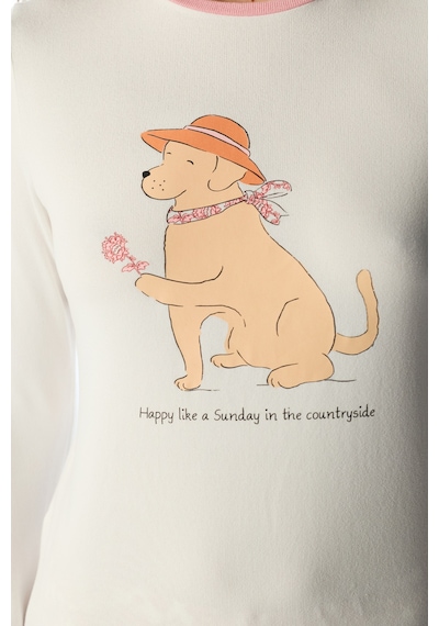 Penti Kırık Beyaz Countryside Köpek Desenli Uzun Kollu Tişört Pijama Üstü