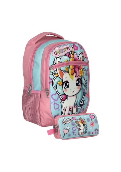 Cennec Umt5048+umt5050 Sırt Çantası Ve Kalemlik Seti Pembe Turkuaz - Bebek Unicorn - Kız Çocuk Pembe - Turkuaz