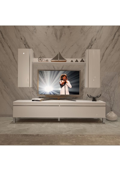 Decoraktiv Eko 5d Mdf Std Krom Ayaklı Tv Ünitesi Tv Sehpası Beyaz