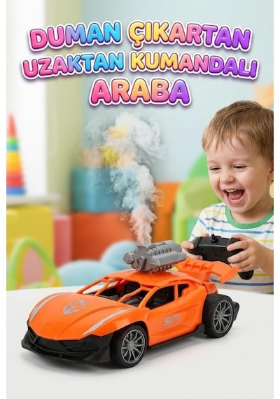 Uzaktan Kumandalı Yarış Arabası 1:18 Ölçek Şarjlı Işıklı Sesli Ve Duman Çıkaran Oyunca Araba Turuncu