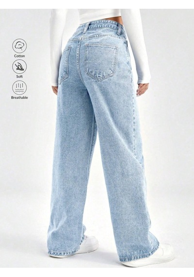 Kene Jeans Kadın Yüksek Bel Buz Kar Boyfriend Bol Paça Pantolon Buz Kar