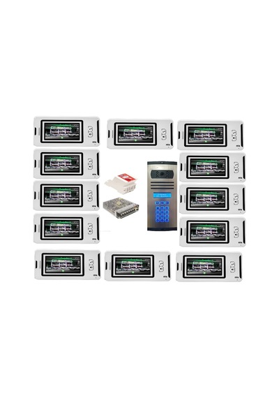 20 Daire Nts 2001-b 4,3'' Görüntülü Diafon Beyaz-8003 Tuş Takımlı Şifreli Zil Panelli Set