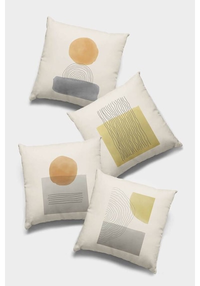 Krem Geometrik Çift Taraflı 4'lü Set Kırlent Kılıfı 4kr006n11