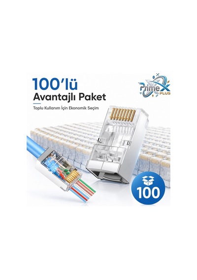 Primex Px-660m6 Cat6 Metal Rj45 Jack Utp Konnektör 100'lü Paket, Yeni Nesil Ağ Kablosu Ucu Ethernet